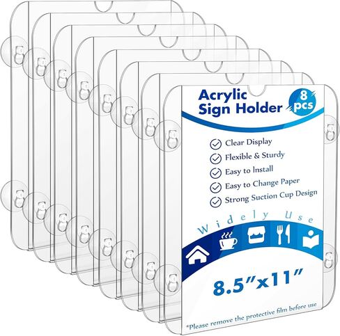 12 Pack Acrylic Window Sign Holder 8.5 x 11 Inch with 4 Suction Cups Clear Acrylic Frames for Glass Door Window Wall Mount Sign Holder for Home Office Mall Promotion Restaurant Menus Advertise in Kuwait