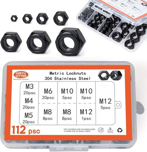 M6, Nylon Insert Hex Lock Nuts, 304 Stainless Steel, Black Finish, Coarse Thread, Machinery, Automotive, Outdoor, Wooden Furniture, 100 PCS in Saudi Arabia