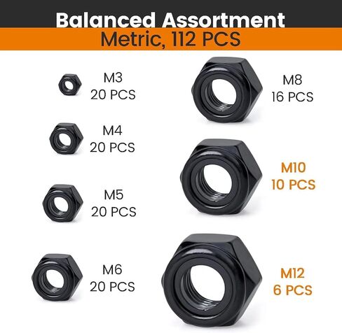 M6, Nylon Insert Hex Lock Nuts, 304 Stainless Steel, Black Finish, Coarse Thread, Machinery, Automotive, Outdoor, Wooden Furniture, 100 PCS in Saudi Arabia