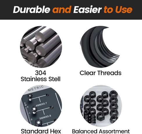 M6, Nylon Insert Hex Lock Nuts, 304 Stainless Steel, Black Finish, Coarse Thread, Machinery, Automotive, Outdoor, Wooden Furniture, 100 PCS in Saudi Arabia