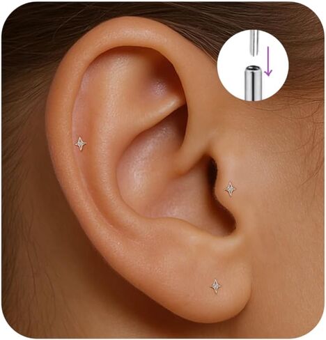 Flat Back Stud Cartilage Hypoallergenic Earrings For Women 18G Titanium Gold Tragus CZ Flatback Helix Silver Threadless Piercing 14K Small Tiny Studs Jewelry in Saudi Arabia