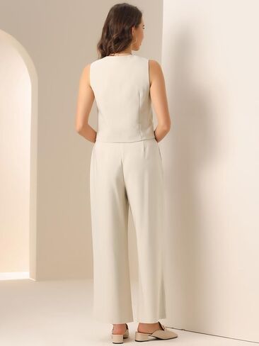 Allegra K Two Piece Outfits for Women's Button Front Sleeveless Vest Wide Leg Pants Matching Sets in Saudi Arabia