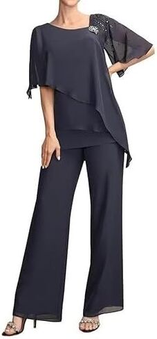 2 Piece Mother of The Bride Pant Suits Chiffon Wedding Guest Groom for Women Evening Formal Jumpsuit in Saudi Arabia