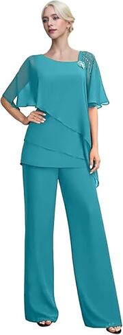 2 Piece Mother of The Bride Pant Suits Chiffon Wedding Guest Groom for Women Evening Formal Jumpsuit in Saudi Arabia