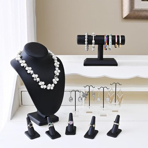 مجموعة عرض مجوهرات MOOCA 11 PCS ، تمثال نصفي عرض لقلادة ، حامل سوار T-BAR ، منظم قرط ، حامل رنين للعرض والمتجر ، جلد فو ، أسود مميز الجلود in Saudi Arabia
