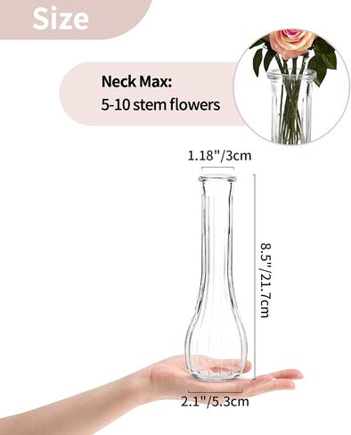 NUPTIO Glass Bud Vases Centerpiece: 3 Pcs Small Flower Vase for Wedding in Bulk - Cute Clear Ribbed Vase for Party Events Home Table Decor in Kuwait