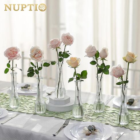 NUPTIO Glass Bud Vases Centerpiece: 3 Pcs Small Flower Vase for Wedding in Bulk - Cute Clear Ribbed Vase for Party Events Home Table Decor in Kuwait