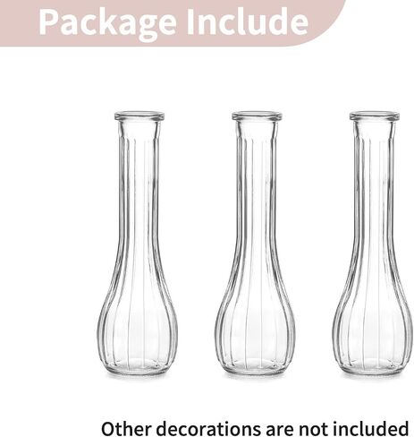 NUPTIO Glass Bud Vases Centerpiece: 3 Pcs Small Flower Vase for Wedding in Bulk - Cute Clear Ribbed Vase for Party Events Home Table Decor in Kuwait
