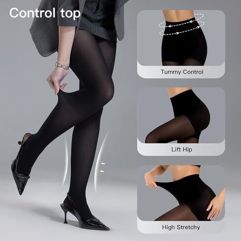 Yilanmy Women's Control Top Pantyhose 50D Semi Opaque Tights Run Resistant 10-15mmHg Support Hose Compression Tights 2 Pairs in Kuwait