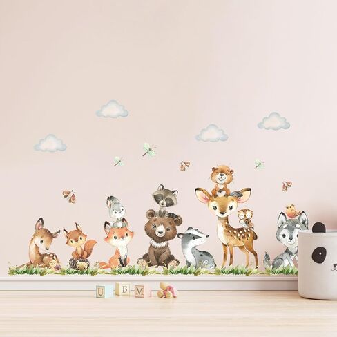 Jungle Animals Wall Stickers Cartoon Woodland Animal Wall Decals Bear Fox Forest Self-Adhesive Mural Removable Wall Art Sticker for Baby Nursery Kids Bedroom Playroom Daycare Classroom Decor in Saudi Arabia