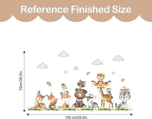 Jungle Animals Wall Stickers Cartoon Woodland Animal Wall Decals Bear Fox Forest Self-Adhesive Mural Removable Wall Art Sticker for Baby Nursery Kids Bedroom Playroom Daycare Classroom Decor in Saudi Arabia