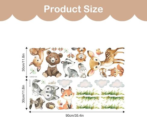 Jungle Animals Wall Stickers Cartoon Woodland Animal Wall Decals Bear Fox Forest Self-Adhesive Mural Removable Wall Art Sticker for Baby Nursery Kids Bedroom Playroom Daycare Classroom Decor in Saudi Arabia