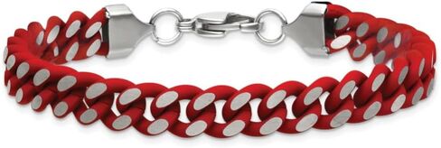 Stainless Steel Polished with Red Enamel and Rubber Coating 9mm Curb Chain Bracelet 8.5" in Saudi Arabia