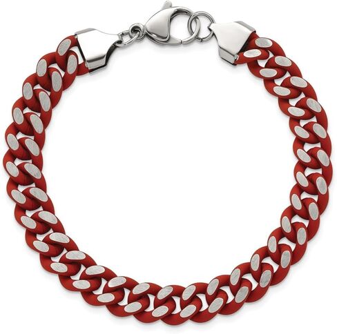 Stainless Steel Polished with Red Enamel and Rubber Coating 9mm Curb Chain Bracelet 8.5" in Saudi Arabia