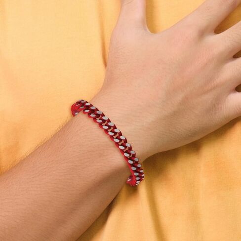 Stainless Steel Polished with Red Enamel and Rubber Coating 9mm Curb Chain Bracelet 8.5" in Saudi Arabia