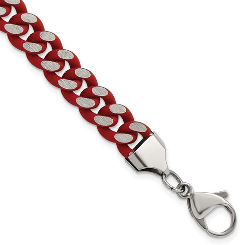 Stainless Steel Polished with Red Enamel and Rubber Coating 9mm Curb Chain Bracelet 8.5" in Saudi Arabia