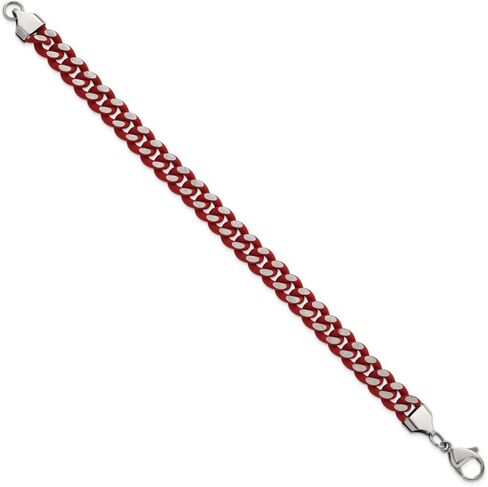 Stainless Steel Polished with Red Enamel and Rubber Coating 9mm Curb Chain Bracelet 8.5" in Saudi Arabia