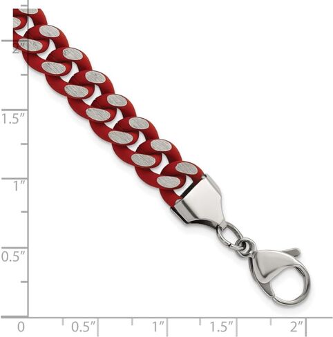 Stainless Steel Polished with Red Enamel and Rubber Coating 9mm Curb Chain Bracelet 8.5" in Saudi Arabia