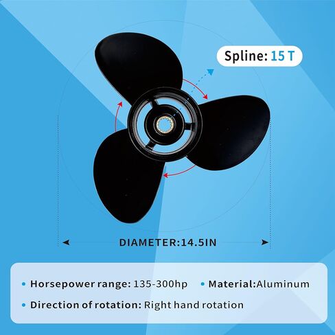 13 1/4 x 17 Boat Motor Aluminum Alloy Propeller for Mercury Engines 60-125HP Outboard Propeller,15 Tooth,RH,3 Blades,Black, 13.25 x 17,Replaces 48-77344A45 in Saudi Arabia