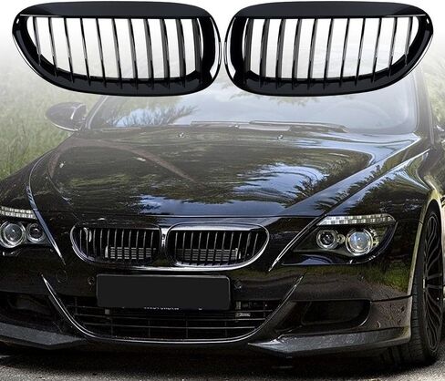 Astra Depot Kidney Grille Inserts Compatible with 2004-2010 BMW E63 E64 650i 650Ci 645Ci M6 2-Door (Glossy Black M-Color) in Saudi Arabia