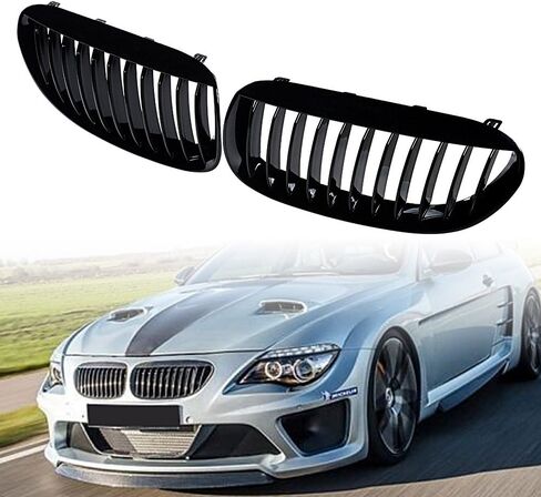 Astra Depot Kidney Grille Inserts Compatible with 2004-2010 BMW E63 E64 650i 650Ci 645Ci M6 2-Door (Glossy Black M-Color) in Saudi Arabia