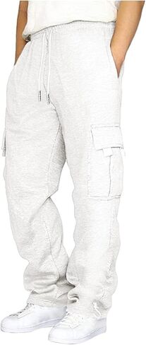 HUNGSON Mens Cargo Sweatpants Drawstring Casual Hiking Pants Joggers Athletic Trousers Cotton Loose Straight Pants for Men in Kuwait