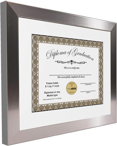 Creative Picture Frames Stainless Steel Finish Document Frame Displays 8.5" by 11" with Mat or 11" by 14" without mat includes Stand & Wall Hanger in Saudi Arabia