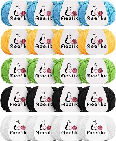 Cotton Yarn for Crocheting, Aeelike 20 PCS Cotton Yarn Set Multicolored for DIY Crafts & Small Projects, Super Soft Milk Cotton Yarns for Beginner Professional, Ideal Gift in Kuwait