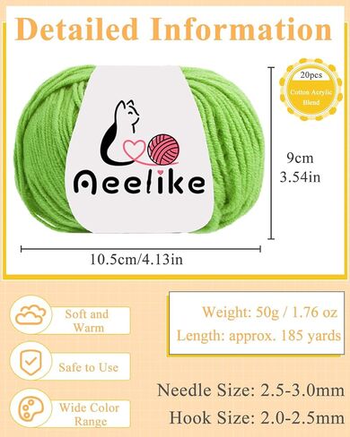 Cotton Yarn for Crocheting, Aeelike 20 PCS Cotton Yarn Set Multicolored for DIY Crafts & Small Projects, Super Soft Milk Cotton Yarns for Beginner Professional, Ideal Gift in Kuwait
