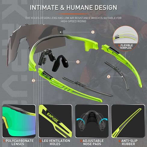 KAPVOE Polarized Cycling Glasses Sports Sunglasses for Men Women, UV400 MTB Bicycle Mountain Bike Glasses with 3 Lenses in Kuwait