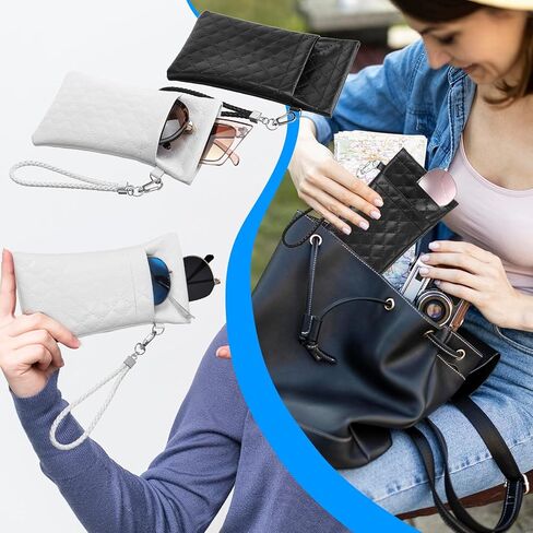 علبة نظارات ناعمة مع حزام حمل ، 2 مساءً ، حقيبة نظارة مزدوجة ، حقيبة نظارة جلدية للنساء ، حالات شمسية كبيرة محمولة ذات وزن كبير (ألوان) in Kuwait