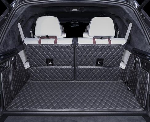 ل BMW X7 x7 2+2+2 مقعقة جذع حصيرة غطاء الشحن الكلب بطانة الملون بطانة التغطية الكاملة الجلود ليزر 3D قياس (trunk mat+3rd الصف الظهر حصيرة+كلا الجانبين اللوحة) (أسود مع غرزة أسود in Kuwait