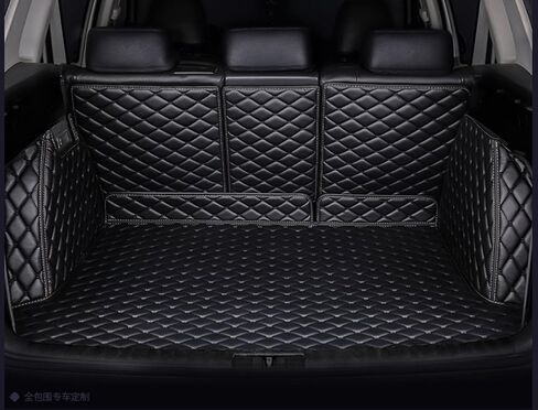 ل BMW X7 x7 2+2+2 مقعقة جذع حصيرة غطاء الشحن الكلب بطانة الملون بطانة التغطية الكاملة الجلود ليزر 3D قياس (trunk mat+3rd الصف الظهر حصيرة+كلا الجانبين اللوحة) (أسود مع غرزة أسود in Kuwait