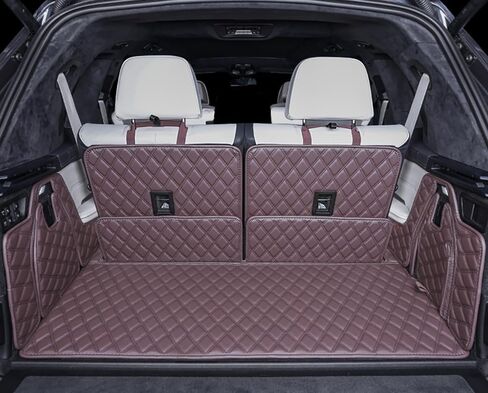 ل BMW X7 x7 2+2+2 مقعقة جذع حصيرة غطاء الشحن الكلب بطانة الملون بطانة التغطية الكاملة الجلود ليزر 3D قياس (trunk mat+3rd الصف الظهر حصيرة+كلا الجانبين اللوحة) (أسود مع غرزة أسود in Kuwait