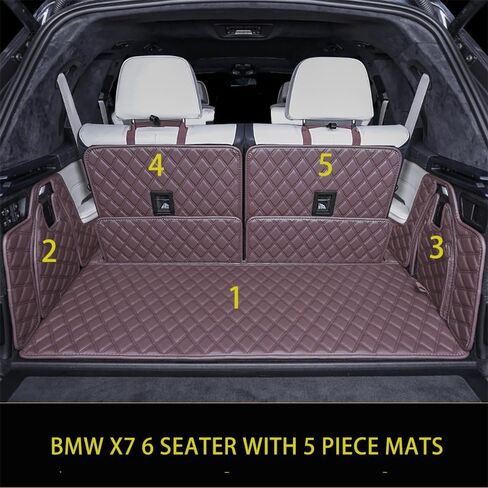 ل BMW X7 x7 2+2+2 مقعقة جذع حصيرة غطاء الشحن الكلب بطانة الملون بطانة التغطية الكاملة الجلود ليزر 3D قياس (trunk mat+3rd الصف الظهر حصيرة+كلا الجانبين اللوحة) (أسود مع غرزة أسود in Kuwait