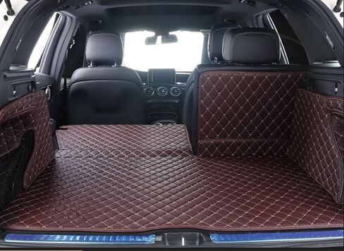 ل BMW X7 x7 2+2+2 مقعقة جذع حصيرة غطاء الشحن الكلب بطانة الملون بطانة التغطية الكاملة الجلود ليزر 3D قياس (trunk mat+3rd الصف الظهر حصيرة+كلا الجانبين اللوحة) (أسود مع غرزة أسود in Kuwait