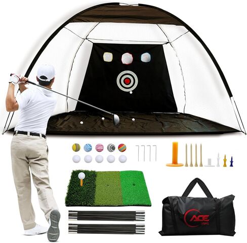 Golf Practice Net Kit Complete Golf Net 10x7ft with Golf Mat, 6 Balls, Rubber Tee, 4 Ground Stakes - Durable Indoor & Outdoor Net for Enhanced Backyard Driving & Real Ball Training in Saudi Arabia