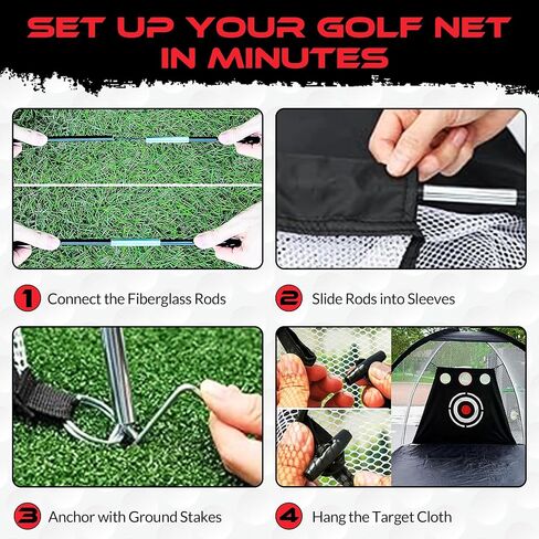 Golf Practice Net Kit Complete Golf Net 10x7ft with Golf Mat, 6 Balls, Rubber Tee, 4 Ground Stakes - Durable Indoor & Outdoor Net for Enhanced Backyard Driving & Real Ball Training in Saudi Arabia
