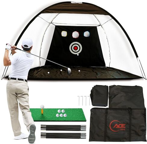 Golf Practice Net Kit Complete Golf Net 10x7ft with Golf Mat, 6 Balls, Rubber Tee, 4 Ground Stakes - Durable Indoor & Outdoor Net for Enhanced Backyard Driving & Real Ball Training in Saudi Arabia