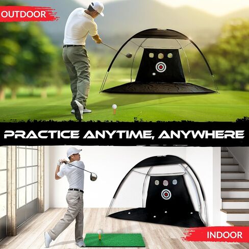 Golf Practice Net Kit Complete Golf Net 10x7ft with Golf Mat, 6 Balls, Rubber Tee, 4 Ground Stakes - Durable Indoor & Outdoor Net for Enhanced Backyard Driving & Real Ball Training in Saudi Arabia