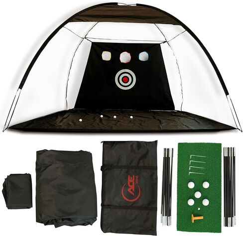 Golf Practice Net Kit Complete Golf Net 10x7ft with Golf Mat, 6 Balls, Rubber Tee, 4 Ground Stakes - Durable Indoor & Outdoor Net for Enhanced Backyard Driving & Real Ball Training in Saudi Arabia