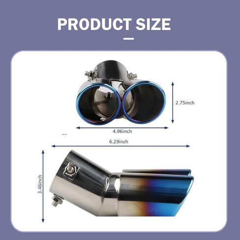 Dual Exhaust Tip, Stainless Steel Bending Muffler Exhaust with Bolt, 2.5" Inlet Dual Tail Pipe Muffler Tip, Exhaust Pipe Modification Accessories, Universal Muffler Tail for Cars (Silver) in Saudi Arabia
