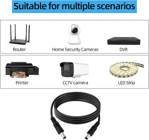 DC5.5x2.1mm 12V Male to Male Cable 18AWG Male to Male Extension Cable 3.3ft | 12V DC Connector 5521 for Security Cameras, LED Strips, Routers, and Printers 2pcs in Kuwait
