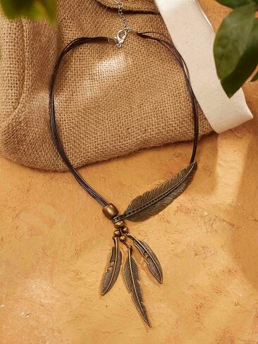 MINACHI Retro Style Double Sweater Chain Long Necklace, Y Necklace, Leaves Pendant, Boho Jewelry for Women in Saudi Arabia