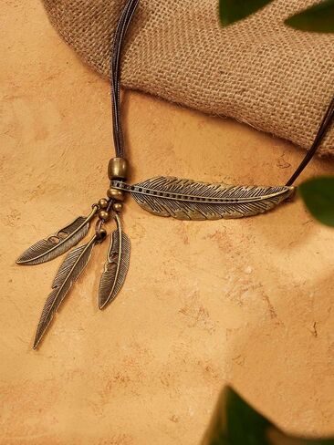 MINACHI Retro Style Double Sweater Chain Long Necklace, Y Necklace, Leaves Pendant, Boho Jewelry for Women in Saudi Arabia