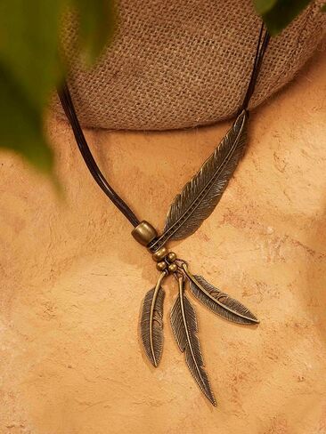 MINACHI Retro Style Double Sweater Chain Long Necklace, Y Necklace, Leaves Pendant, Boho Jewelry for Women in Saudi Arabia