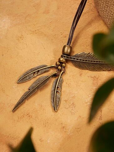 MINACHI Retro Style Double Sweater Chain Long Necklace, Y Necklace, Leaves Pendant, Boho Jewelry for Women in Saudi Arabia