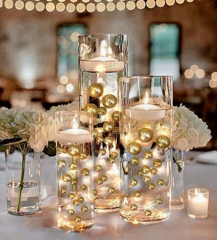 100 Floating Gold Pearls with Matching Sparkling Gems-Fills 2 Gallons of The Water Transparent Gels for The Floating Effect-Exclusive Measured Floating Kit-6 Warm White Submersible Fairy Lights in Saudi Arabia