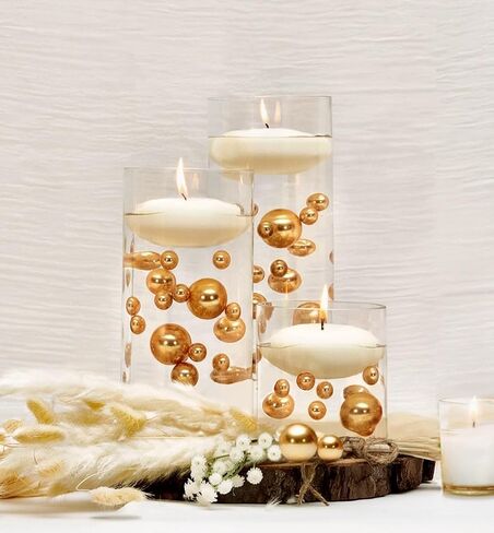 100 Floating Gold Pearls with Matching Sparkling Gems-Fills 2 Gallons of The Water Transparent Gels for The Floating Effect-Exclusive Measured Floating Kit-6 Warm White Submersible Fairy Lights in Saudi Arabia