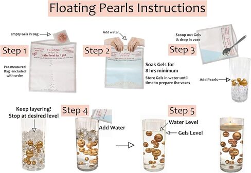100 Floating Gold Pearls with Matching Sparkling Gems-Fills 2 Gallons of The Water Transparent Gels for The Floating Effect-Exclusive Measured Floating Kit-6 Warm White Submersible Fairy Lights in Saudi Arabia